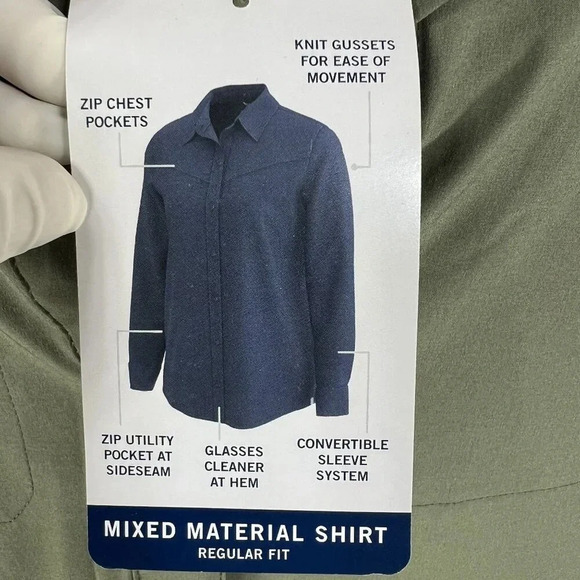 Wrangler All Terrain Gear NWT Mens XXL Olive Mixed Material Shirt Hidden Pockets - Picture 6 of 16